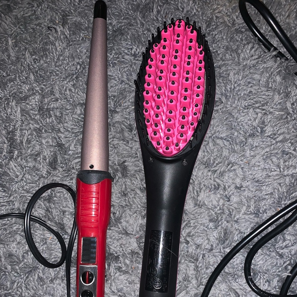 Hair straightener brush and curling wand